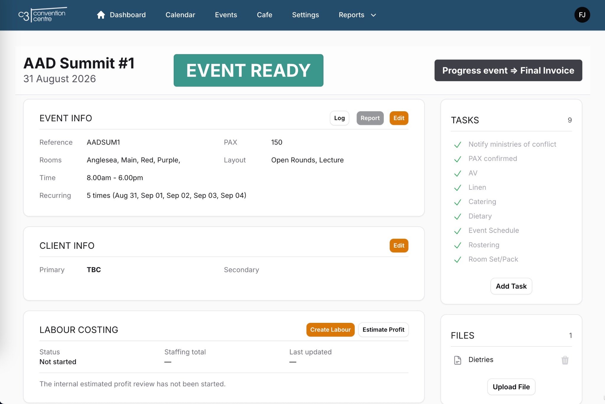 C3 Booking event overview