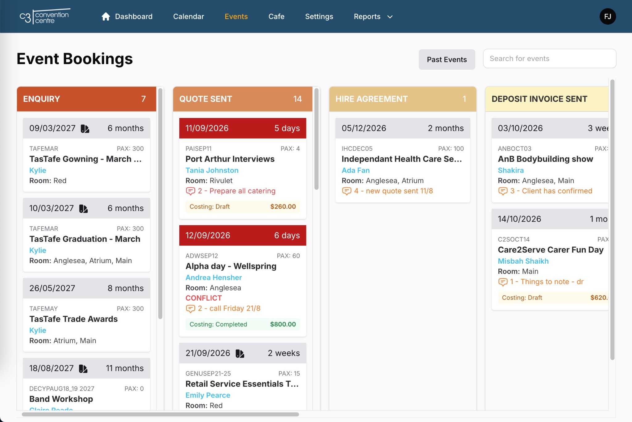 C3 Booking event workflow board