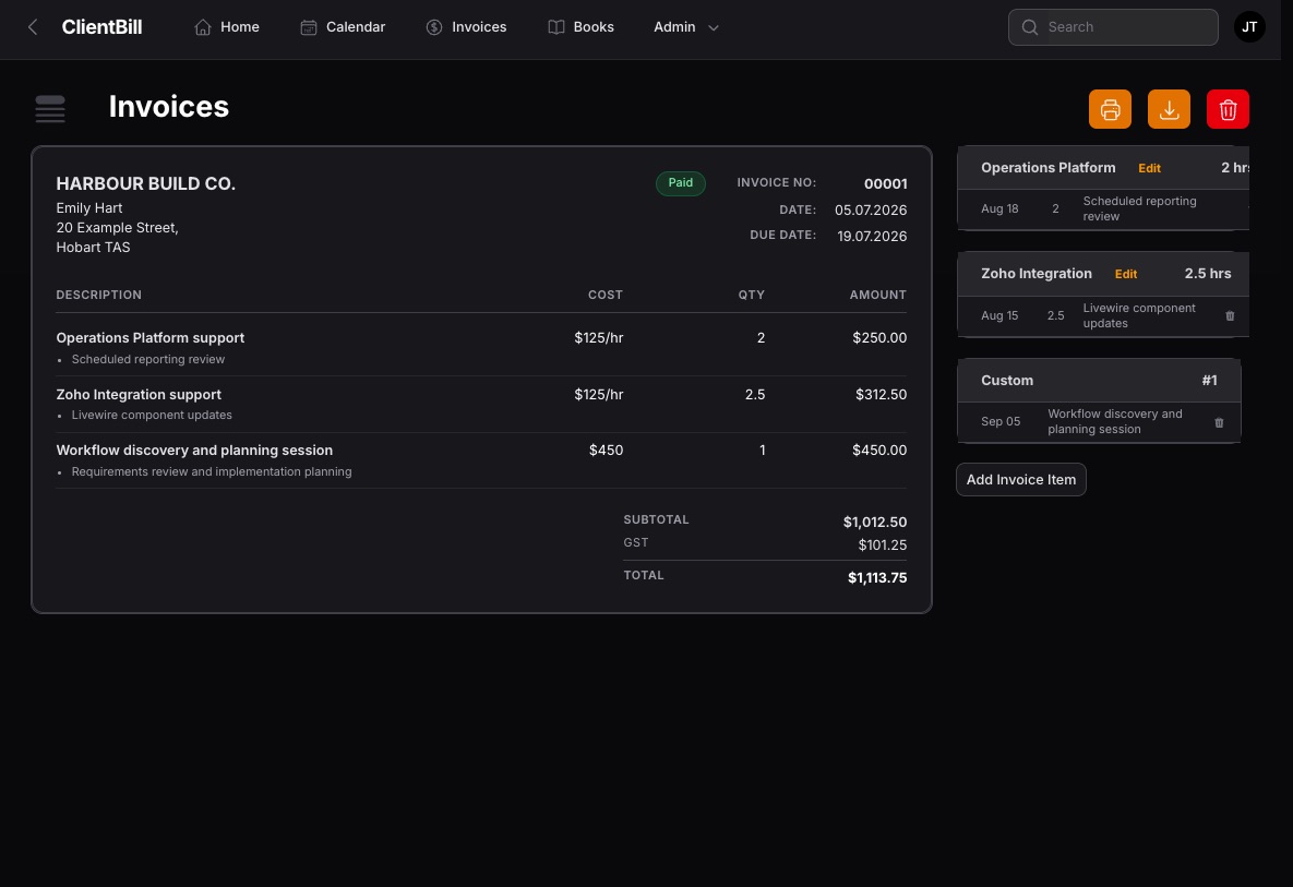ClientBill invoice details
