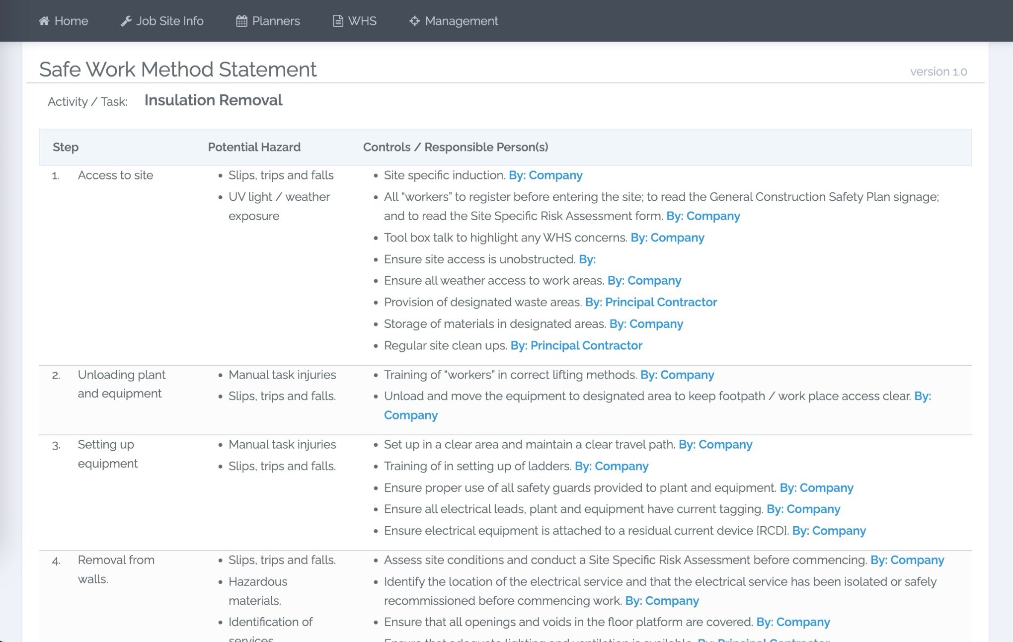 SafeWorksite SWMS document